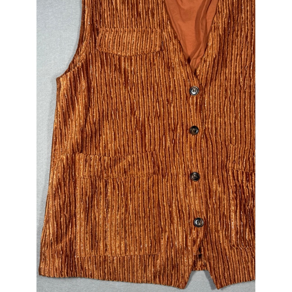 Fall Shimmer Indie Nekane NKN Copper Orange Metallic Button Front Vest Size L - Picture 2 of 8
